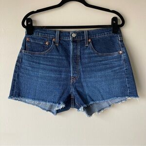 Levi's 501 Button Fly Blue Denim Raw Hem Cut Off Shorts Women’s 31